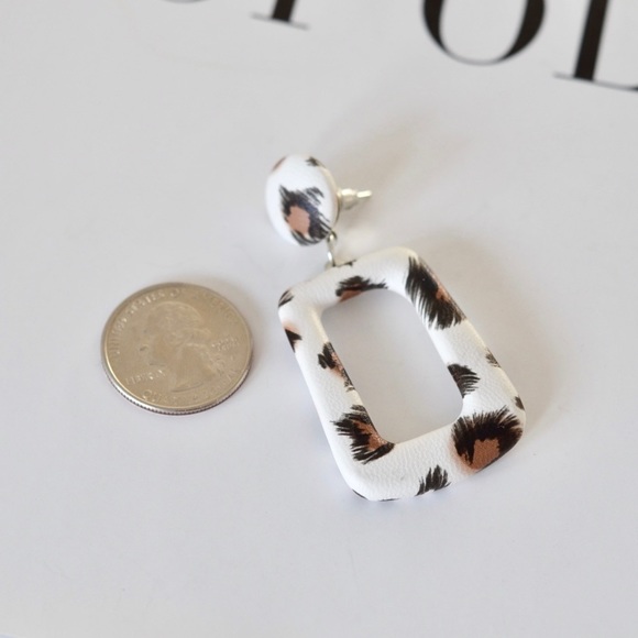 Leopard Abstract Leather Style Earrings Hoops Dangle Post - Picture 3 of 3